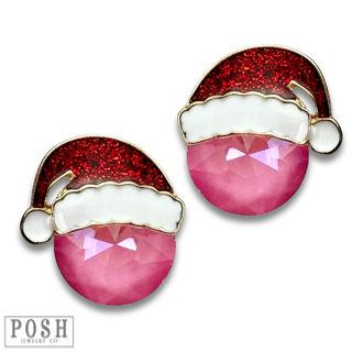Rhinestone Santa hat earring