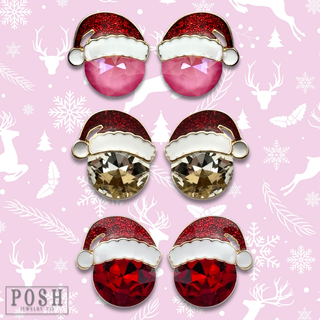 Rhinestone Santa hat earring