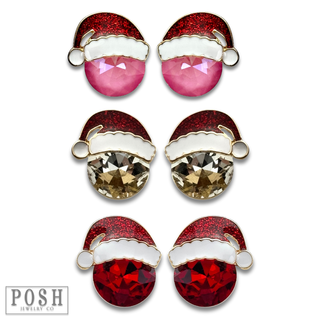 Rhinestone Santa hat earring