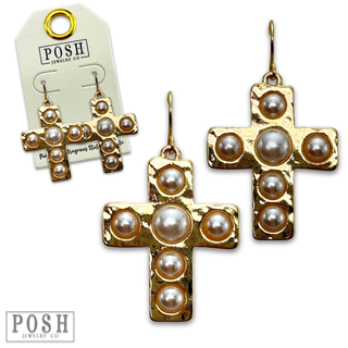 Pearl bead cross earring