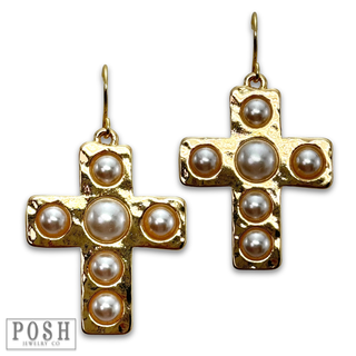 Pearl bead cross earring