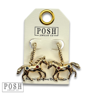 Horse charm hoop earring