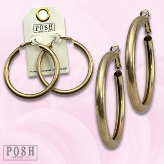 Matte gold finish tube hoop earrings