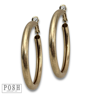 Matte gold finish tube hoop earrings