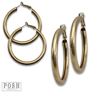 Matte gold finish tube hoop earrings