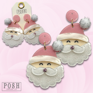 Pink Santa earring