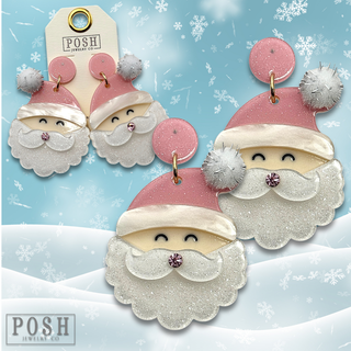 Pink Santa earring