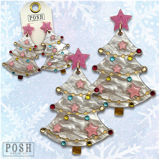 White decorated Christmas tree earring