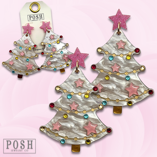 White decorated Christmas tree earring