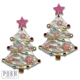 White decorated Christmas tree earring