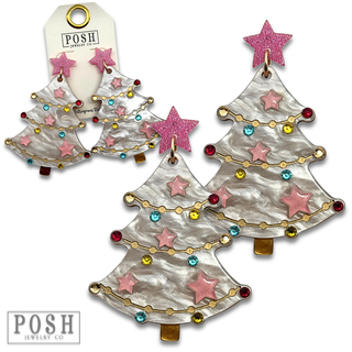 White decorated Christmas tree earring