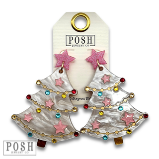 White decorated Christmas tree earring