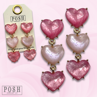 Pink and fuchsia heart charm earring