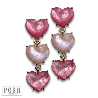 Pink and fuchsia heart charm earring