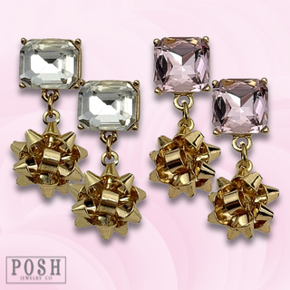 Adorable rhinestone and Christmas bow earring