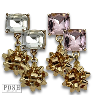 Adorable rhinestone and Christmas bow earring