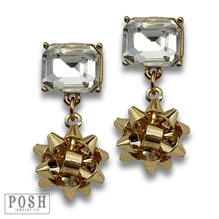 Adorable rhinestone and Christmas bow earring