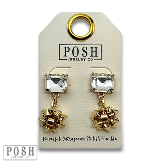 Adorable rhinestone and Christmas bow earring
