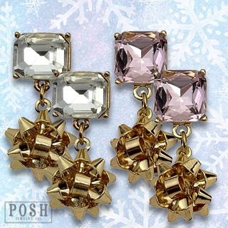 Adorable rhinestone and Christmas bow earring
