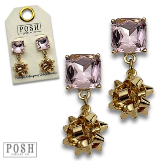 Adorable rhinestone and Christmas bow earring