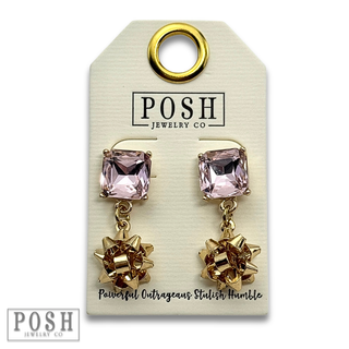Adorable rhinestone and Christmas bow earring