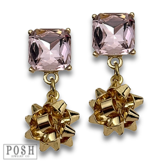 Adorable rhinestone and Christmas bow earring