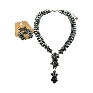 Western style burnished butterfly Y necklace set