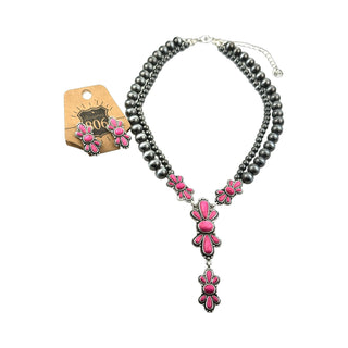 Western style burnished butterfly Y necklace set