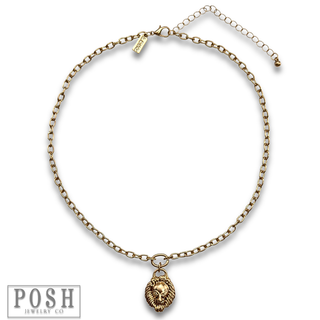 Gold lion head necklace