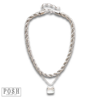 Silver tone double chain necklace