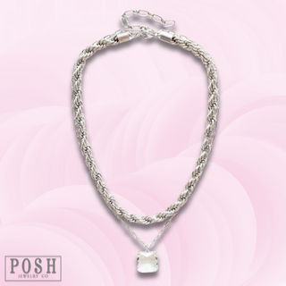 Silver tone double chain necklace