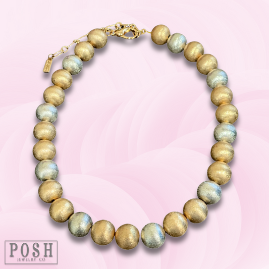 Brushed gold bead necklace, last call