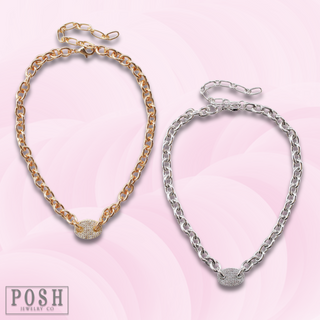 Chain link necklace with pave rhinestone charm, last call