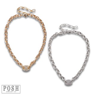Chain link necklace with pave rhinestone charm, last call