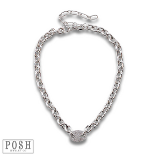 Chain link necklace with pave rhinestone charm, last call