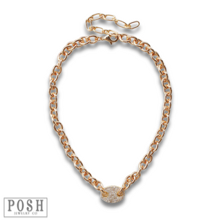 Chain link necklace with pave rhinestone charm, last call