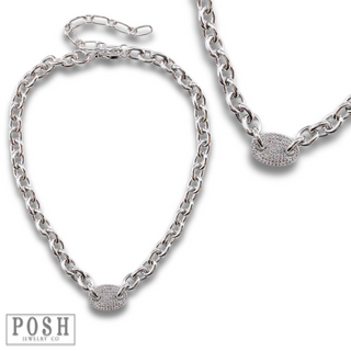 Chain link necklace with pave rhinestone charm, last call
