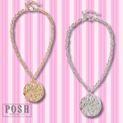Link chain and nugget disc necklace, last call