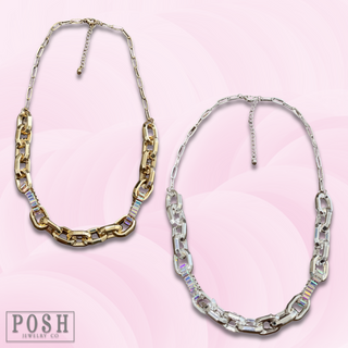 Rhinestone and chunky chain necklace