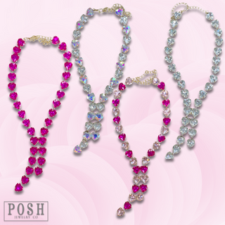 Rhinestone heart lariat necklace