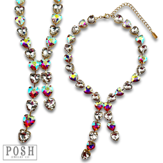 Rhinestone heart lariat necklace