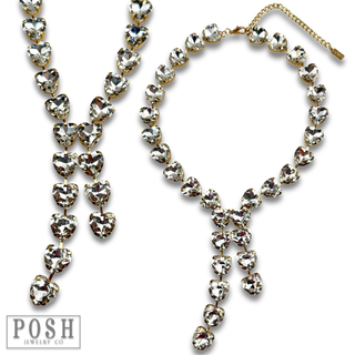 Rhinestone heart lariat necklace