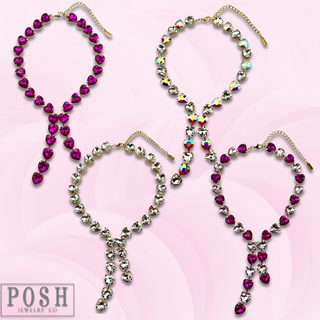 Rhinestone heart lariat necklace