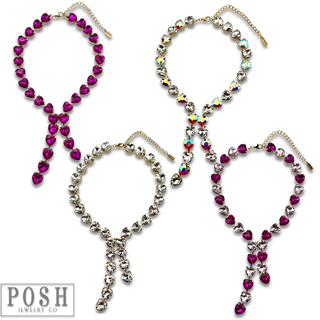 Rhinestone heart lariat necklace