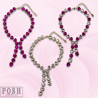 Rhinestone heart lariat necklace