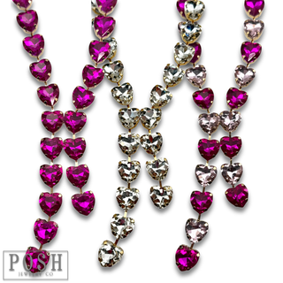 Rhinestone heart lariat necklace