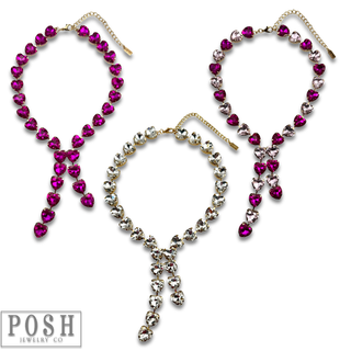 Rhinestone heart lariat necklace