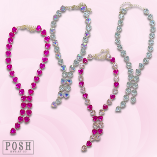 Rhinestone heart lariat necklace