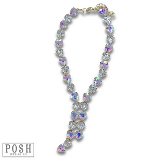 Rhinestone heart lariat necklace