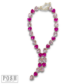 Rhinestone heart lariat necklace